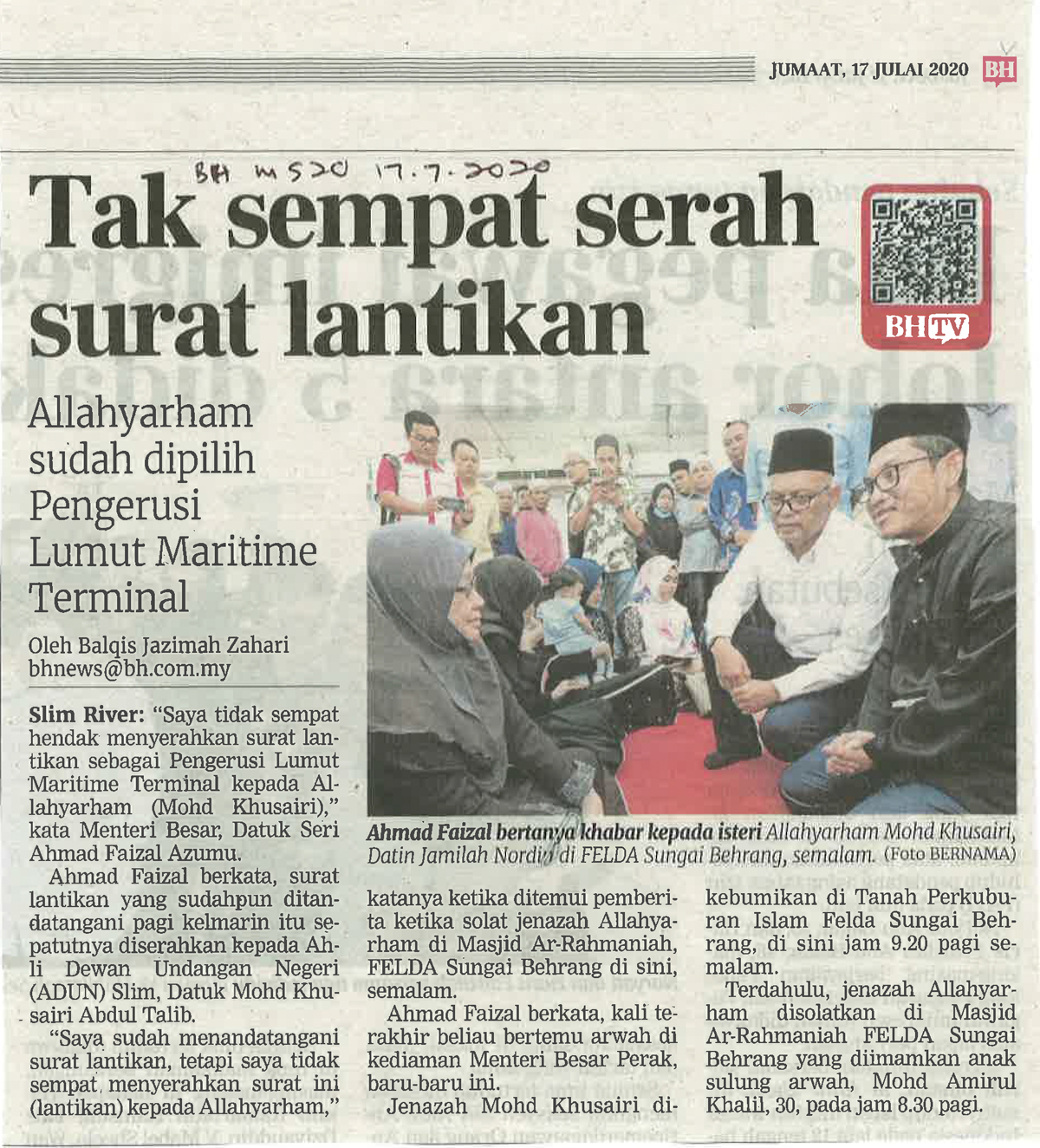 Tak Sempat Serah Surat Lantikan Allahyarham Sudah Dipilih Pengerusi Lumut Maritime Terminal